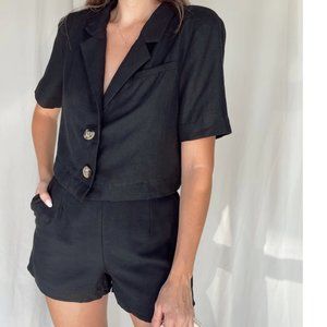 Crescent Ellora Linen-blend Blazer Set - Black
